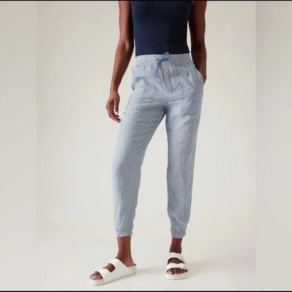 ATHLETA Retreat Linen Jogger Pants Chambray Blue Women’s Size 8 531704 - Picture 1 of 12